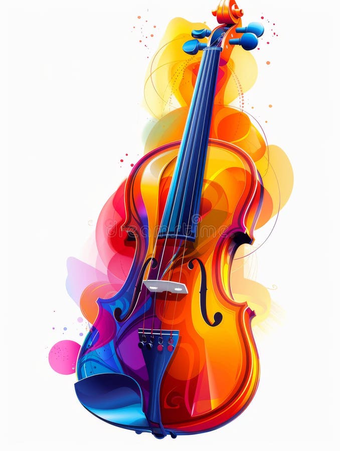 A colorful violin on a white background. AI generated. A colorful violin on a white background. AI generated