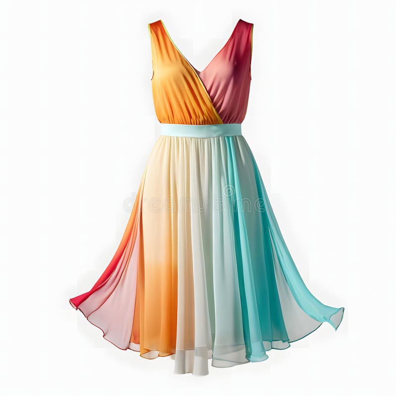 Multicolored summer chiffon dress. Light transparent dress with belt. Multicolored summer chiffon dress. Light transparent dress with belt.