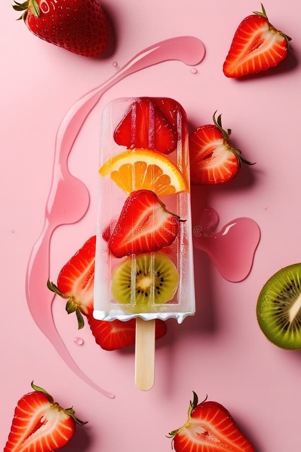 πολύχρωμο παγωτό με φράουλες kiwi και πορτοκαλί φέτες στην κορυφή διανυσματική απεικόνιση