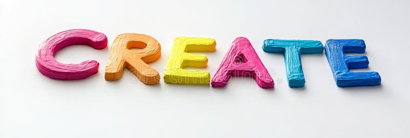 Πολύχρωμο Σύμβολο CREATE Φτιαγμένο Από Ζύμη Παιχνιδιού Σε Λευκές Τέχνες Φόντου Και Ιδέες Χειροτεχνίας. διανυσματική απεικόνιση