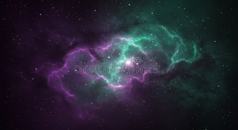 Πολύχρωμο φόντο Nebula Space με πράσινο και μοβ φως απεικόνιση αποθεμάτων