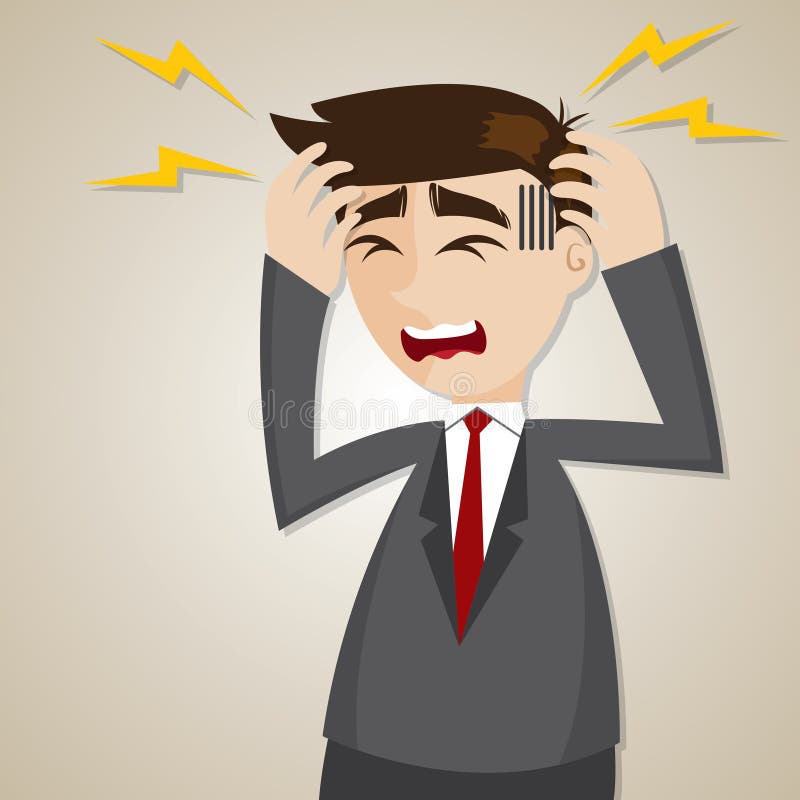 Illustration of cartoon businessman headache in office syndrome concept. Illustration of cartoon businessman headache in office syndrome concept