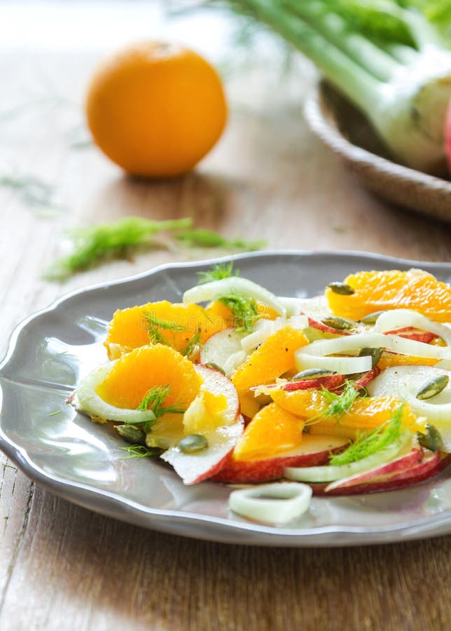 Orange with Apple and Fennel salad by fresh ingredients. Orange with Apple and Fennel salad by fresh ingredients