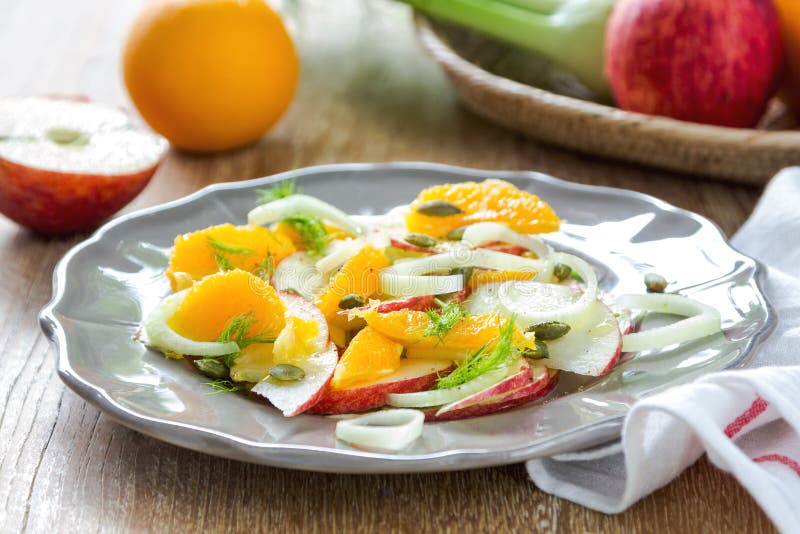 Orange with Apple and Fennel salad by fresh ingredients. Orange with Apple and Fennel salad by fresh ingredients