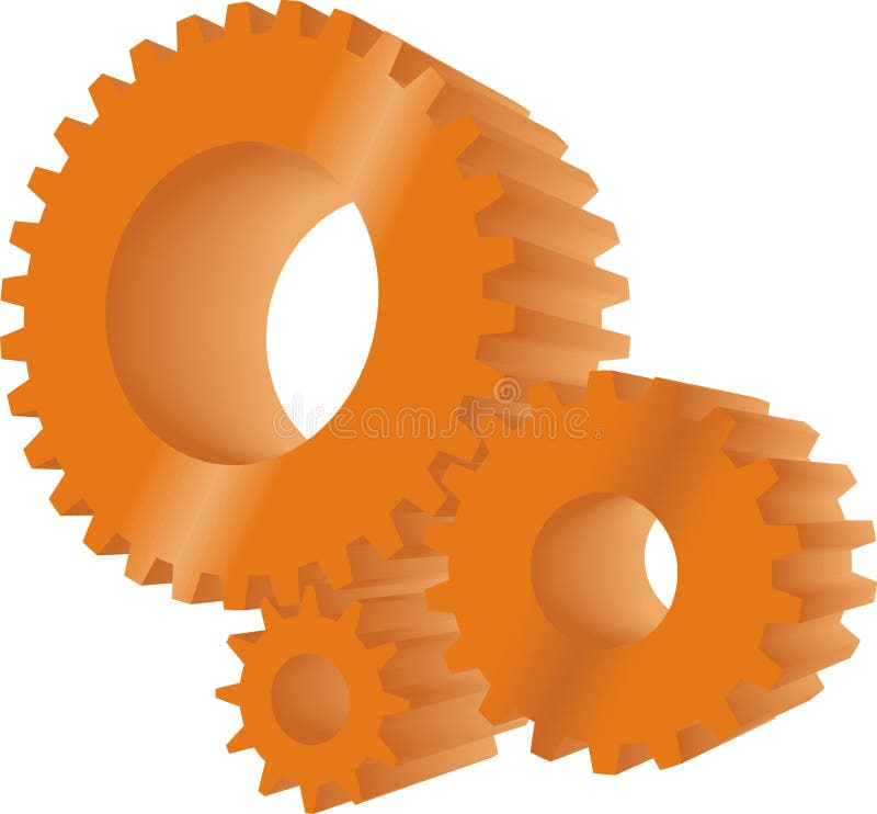 Set of three orange working gears. Set of three orange working gears