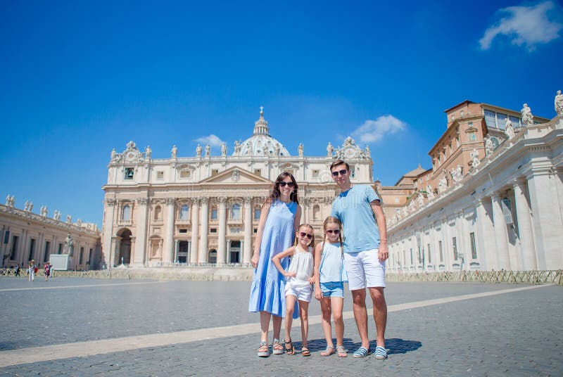 Happy family in Vatican city and St. Peter's Basilica church, Rome, Italy. Happy family in Vatican city and St. Peter's Basilica church, Rome, Italy