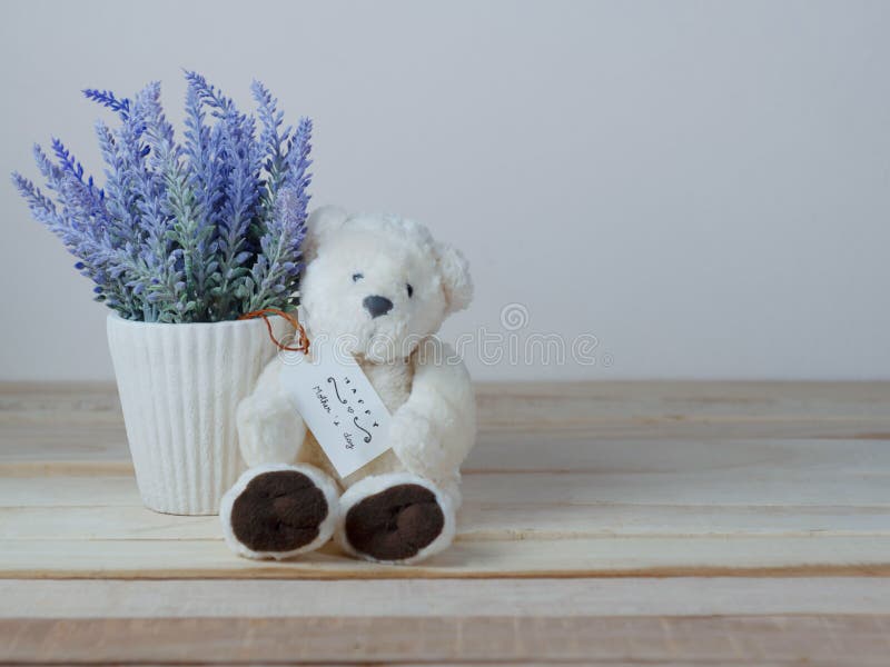 Πορφυρά lavender δοχεία και χαριτωμένες teddy αρκούδες με τις ευχετήριες κάρτες την ημέρα της μητέρας στοκ φωτογραφίες με δικαίωμα ελεύθερης χρήσης Πορφυρά lavender δοχεία και χαριτωμένες teddy αρκούδες με τις ευχετήριες κάρτες την ημέρα της μητέρας στοκ φωτογραφίες με δικαίωμα ελεύθερης χρήσης