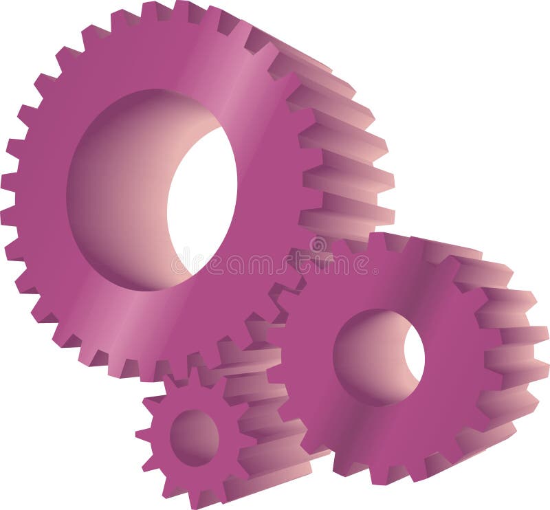 Set of three purple working gears. Set of three purple working gears