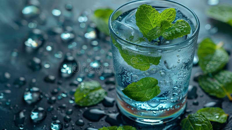 This glass filled with water and fresh mint leaves. Glass of Water With Mint Leaves AI generated. This glass filled with water and fresh mint leaves. Glass of Water With Mint Leaves AI generated