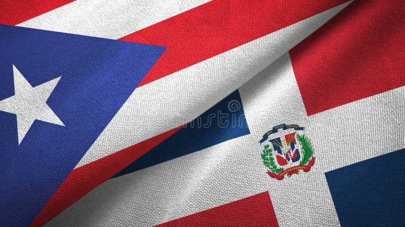 Puerto Rico and Dominican Republic two folded flags together. Puerto Rico and Dominican Republic two folded flags together