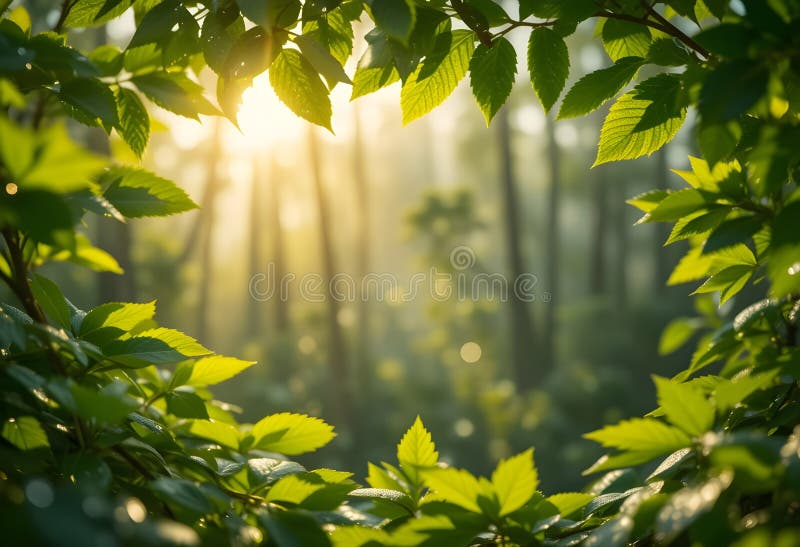 Πράσινα φύλλα SunDappled με αφρώδες δρομάκι και μαλακό φόντο διανυσματική απεικόνιση