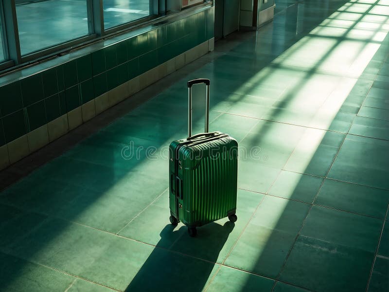 πράσινη βαλίτσα στο αεροδρόμιο διανυσματική απεικόνιση