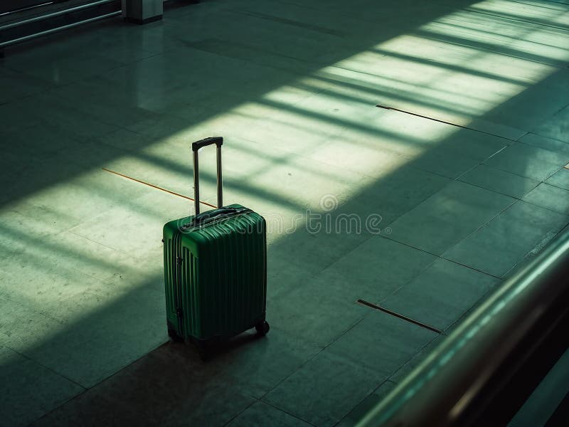 πράσινη βαλίτσα στο αεροδρόμιο διανυσματική απεικόνιση
