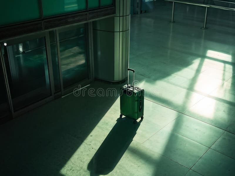 πράσινη βαλίτσα στο αεροδρόμιο ελεύθερη απεικόνιση δικαιώματος