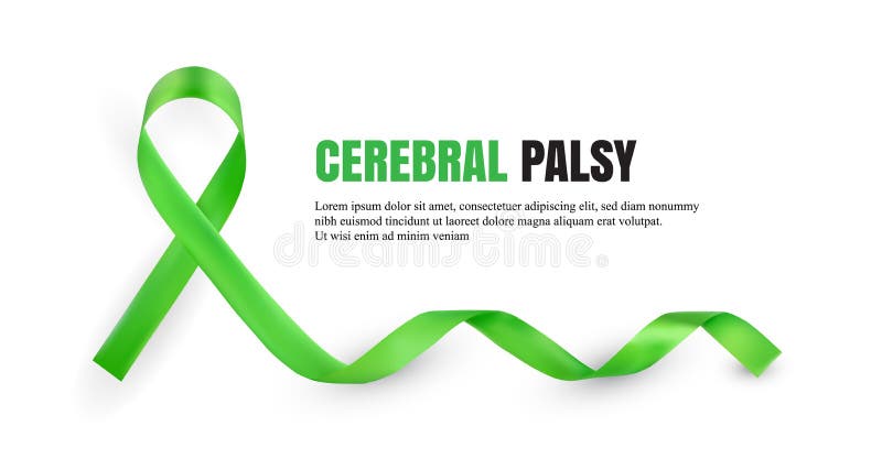 Green Cerebral Palsy Awareness Symbolic Satin Ribbon Isolated on White Background with Place for Text. Realistic 3d Vector Illustration. Green Cerebral Palsy Awareness Symbolic Satin Ribbon Isolated on White Background with Place for Text. Realistic 3d Vector Illustration