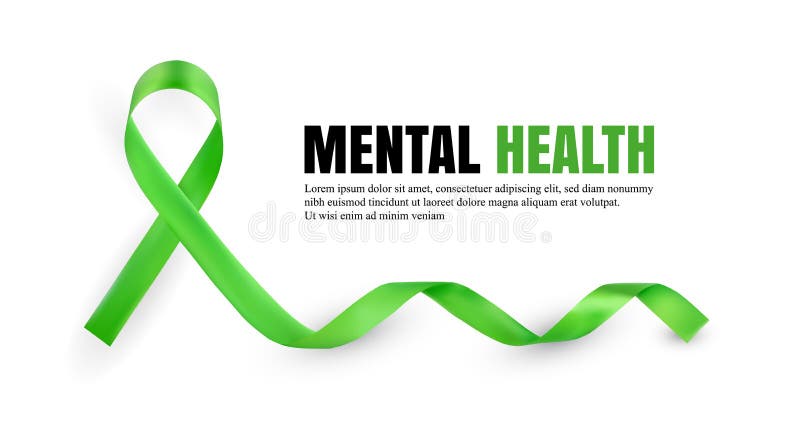 Green Mental Health Awareness Symbolic Satin Ribbon Isolated on White Background with Place for Text. Realistic 3d Vector Illustration. Green Mental Health Awareness Symbolic Satin Ribbon Isolated on White Background with Place for Text. Realistic 3d Vector Illustration