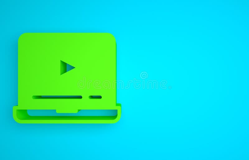 πράσινο εικονίδιο βίντεο online που απομονώθηκε σε μπλε φόντο. λωρίδα φορητού υπολογιστή και φιλμ με σήμα παιχνιδιού. έννοια μινιμ ελεύθερη απεικόνιση δικαιώματος