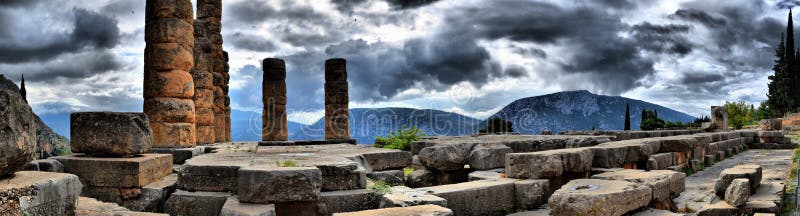 View of the main monuments and sites of Greece. Delphi. Oracle of Delphi. Ruins. View of the main monuments and sites of Greece. Delphi. Oracle of Delphi. Ruins