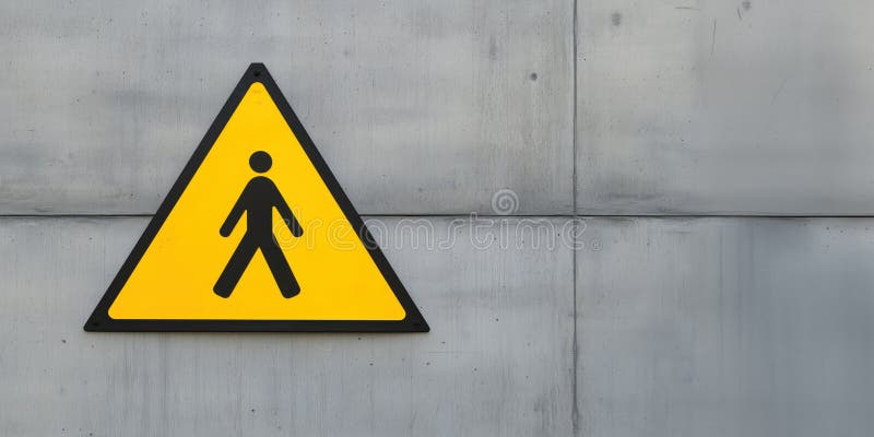 προειδοποιητική ένδειξη πεζού στο τσιμεντένιο τοίχωμα που διασφαλίζει την ασφάλεια ελεύθερη απεικόνιση δικαιώματος