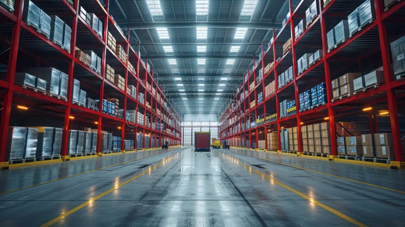 προηγμένη αποθήκη logistics : φουτουριστική δομή με τεχνολογία ai απεικόνιση αποθεμάτων