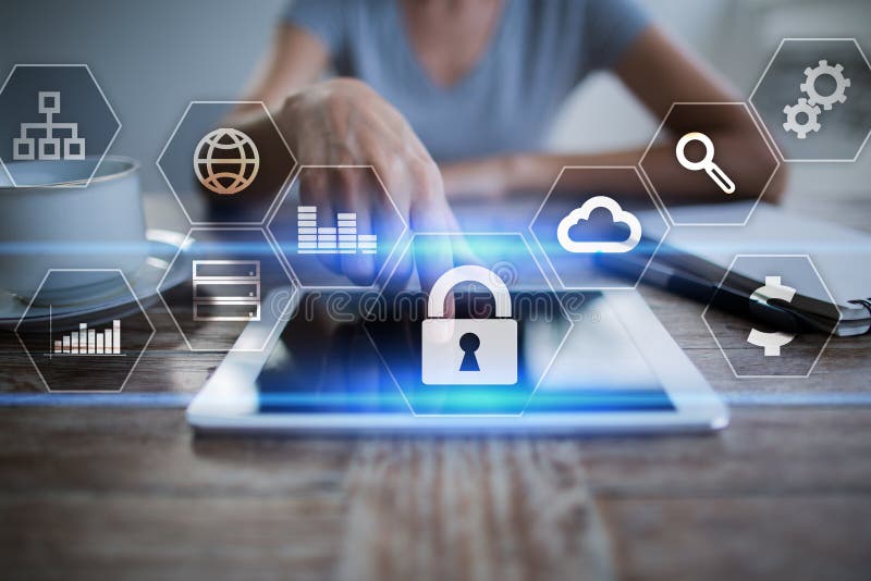Προστασία δεδομένων, προστασία Cyber, ασφάλεια πληροφοριών και κρυπτογράφηση τεχνολογία Διαδικτύου και επιχειρησιακή έννοια στοκ φωτογραφία με δικαίωμα ελεύθερης χρήσης