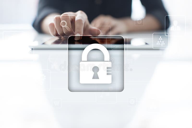 Προστασία δεδομένων, ασφάλεια Cyber, ασφάλεια πληροφοριών απομονωμένο έννοια λευκό τεχνολογίας στοκ φωτογραφία
