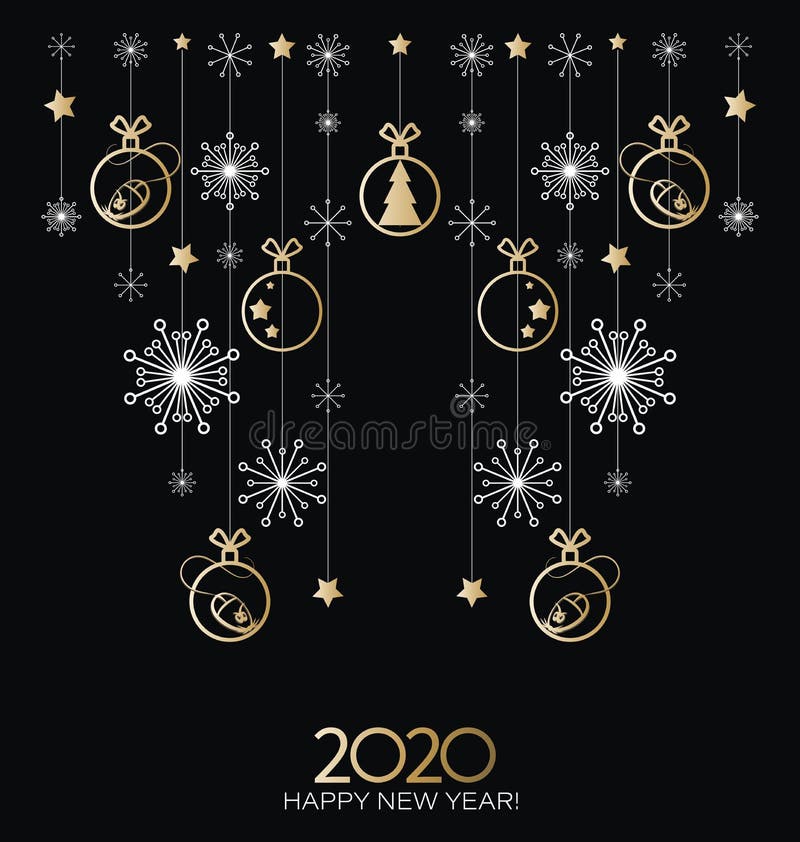 Πρωτοχρονιά`Γ Χρυσός αστραφτερός το 2020, παιχνίδια, νιφάδες χιονιού και ποντίκια απεικόνιση αποθεμάτων