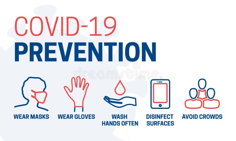 Covid 19 Prevention Wear Masks, Gloves, Wash Hands, Disinfect, Avoid Crowds Outline Icons Illustration Design. Covid 19 Prevention Wear Masks, Gloves, Wash Hands, Disinfect, Avoid Crowds Outline Icons Illustration Design