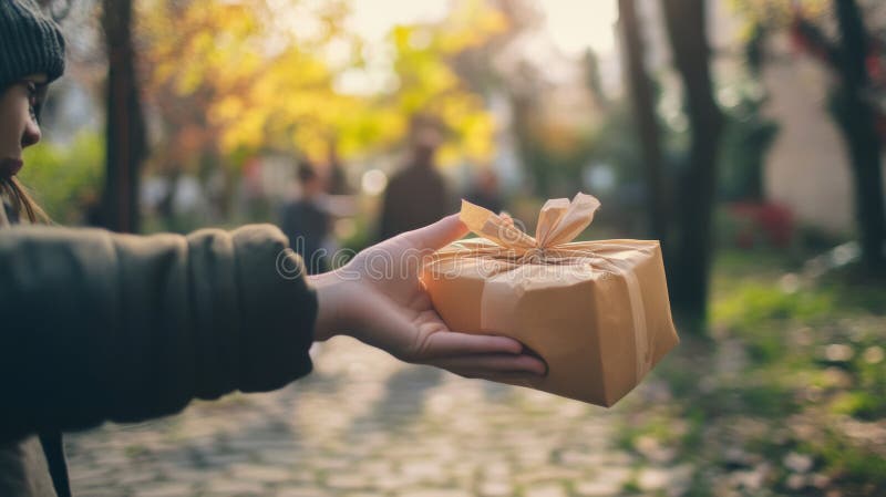 Πρόσωπα που μοιράζουν φιλοφρονήσεις και δώρα στο κοινοτικό περιβάλλον απεικόνιση αποθεμάτων