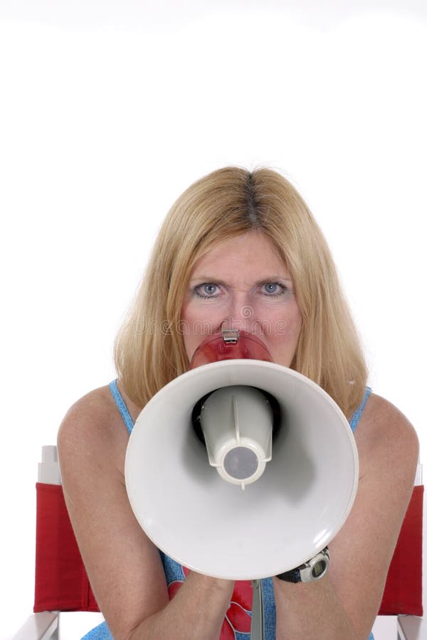 Close-up of a beautiful woman shouting through a megaphone. Shot isolated on white. If at all possible, please let me know where I can see my images in use. Close-up of a beautiful woman shouting through a megaphone. Shot isolated on white. If at all possible, please let me know where I can see my images in use.