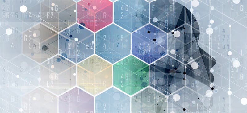 Πρόσωπο τεχνητής νοημοσύνης με τα hexagon μέρη Υπόβαθρο Ιστού τεχνολογίας Εικονικός συμπυκνωμένος διανυσματική απεικόνιση Πρόσωπο τεχνητής νοημοσύνης με τα hexagon μέρη Υπόβαθρο Ιστού τεχνολογίας Εικονικός συμπυκνωμένος διανυσματική απεικόνιση
