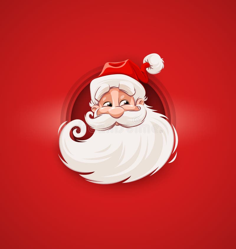 Smiling Santa Claus character head white beard and moustaches in traditional Christmas holiday suit on red background. Vector illustration. Smiling Santa Claus character head white beard and moustaches in traditional Christmas holiday suit on red background. Vector illustration