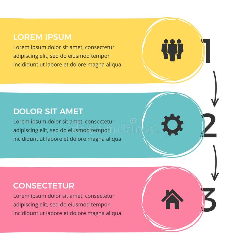 Infographic template with three hand drawn elements and arrows, vector eps10 illustration. Infographic template with three hand drawn elements and arrows, vector eps10 illustration