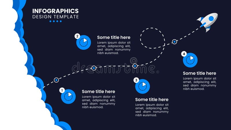 πρότυπο infographic. μπλε πύραυλος με γραμμή και 4 βήματα για επιτυχία διανυσματική απεικόνιση