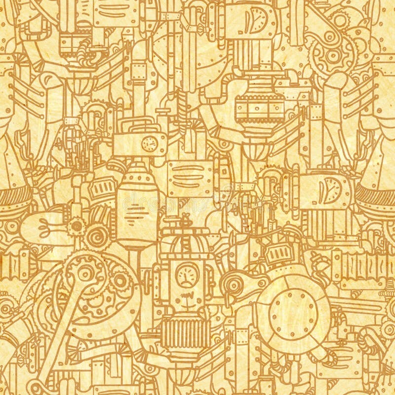 Steampunk seamless yellow pattern. Illustration. Steampunk seamless yellow pattern. Illustration.