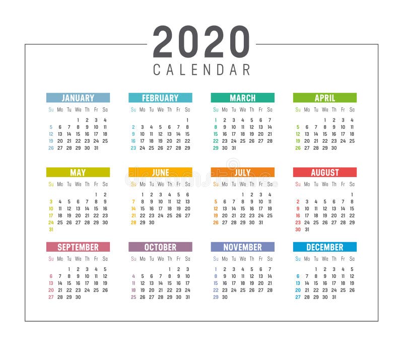 Πρότυπο διανυσματικού ημερολογίου 2020 διανυσματική απεικόνιση