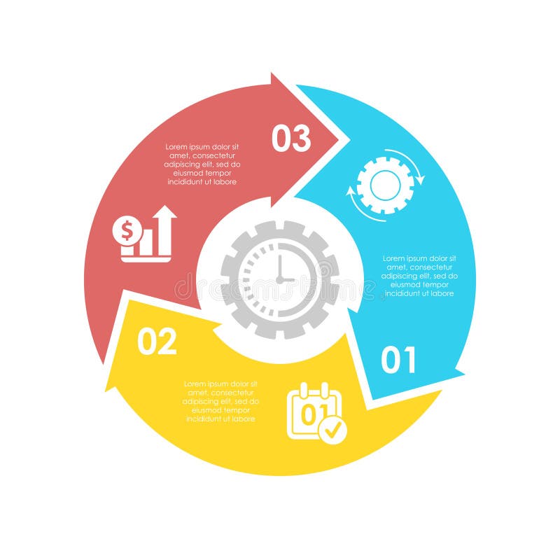 Circle business infographic template with 3 steps or options and arrows. The concept can be used for diagram, graph, chart, business presentation or web. Vector design element illustration. Circle business infographic template with 3 steps or options and arrows. The concept can be used for diagram, graph, chart, business presentation or web. Vector design element illustration.