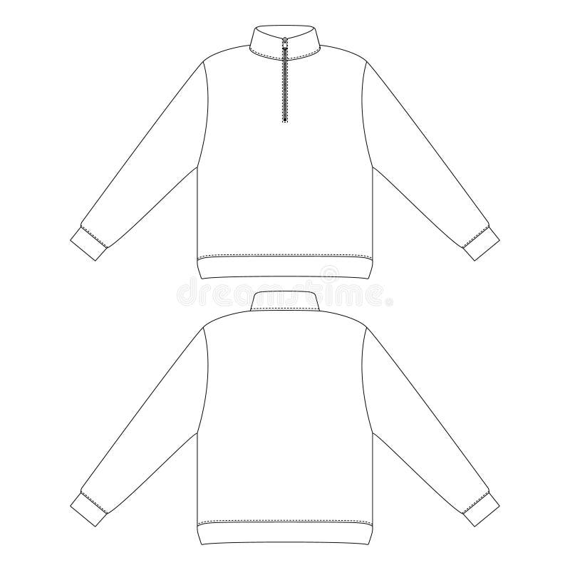 Template half zip sweatshirt vector illustration flat design outline clothing collection top. Template half zip sweatshirt vector illustration flat design outline clothing collection top