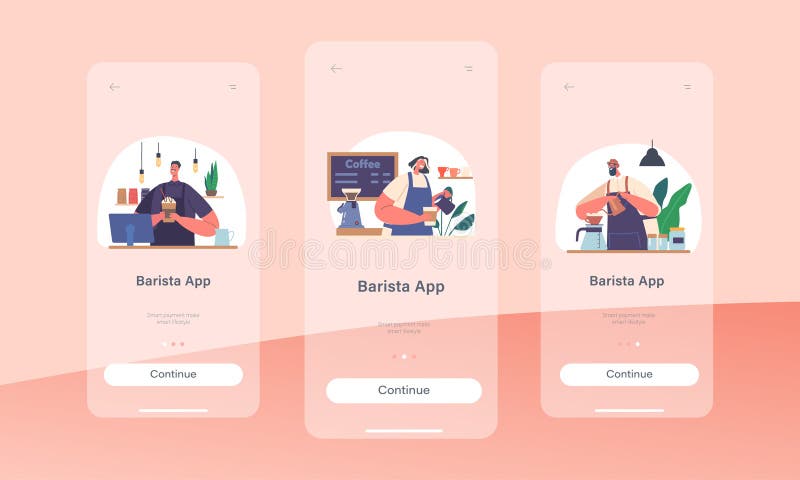 πρότυπο οθόνης σελίδας εφαρμογής barista mobile. η εξειδικευμένη καφετιέρα δημιουργεί εξαιρετική καλλιτεχνική προετοιμασία espress ελεύθερη απεικόνιση δικαιώματος