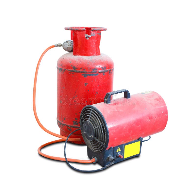 Gas heat gun. Equipment for suspended ceilings. Red tank of propane and a gun. Isolated on a white background. Gas heat gun. Equipment for suspended ceilings. Red tank of propane and a gun. Isolated on a white background.