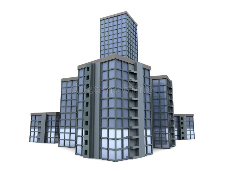 Abstract 3d illustration of city buildings over white background. Abstract 3d illustration of city buildings over white background