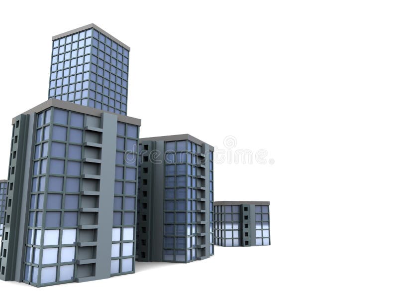 3d illustration of modern city buildings over white background. 3d illustration of modern city buildings over white background