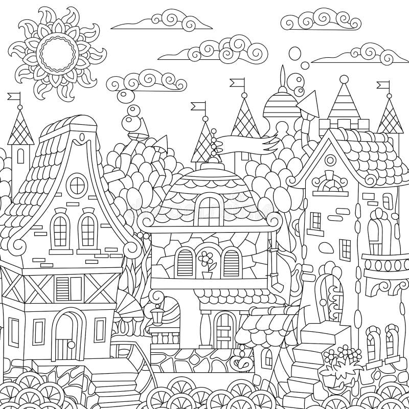 Πόλη παραμυθιού Zentangle απεικόνιση αποθεμάτων