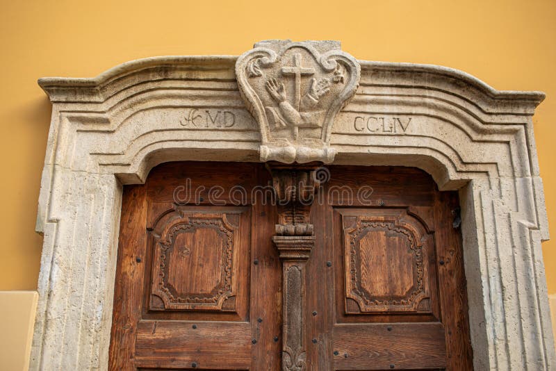 Door of Franciscan Church in Szolnok, Hungary. High quality photo. Door of Franciscan Church in Szolnok, Hungary. High quality photo