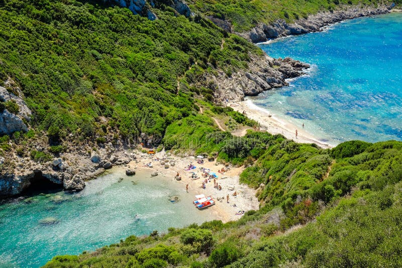 Πόρτο Timoni, η διασημότερη και όμορφη παραλία στην Κέρκυρα στοκ φωτογραφία