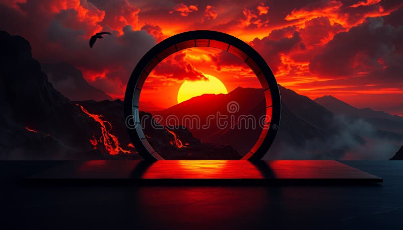 Πύλη Sunset : Σκοτεινό τοπίο φαντασίας διανυσματική απεικόνιση
