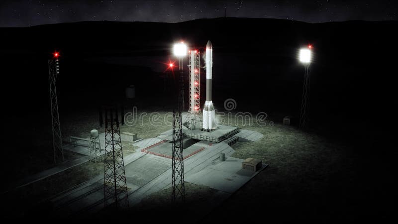 Πύραυλος πριν από την έναρξη Διαστημικό σύστημα έναρξης τρισδιάστατη απόδοση απεικόνιση αποθεμάτων Πύραυλος πριν από την έναρξη Διαστημικό σύστημα έναρξης τρισδιάστατη απόδοση απεικόνιση αποθεμάτων
