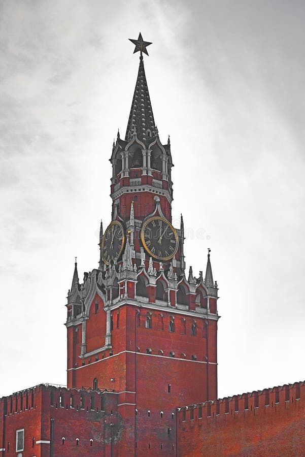 Spasskaya tower with chimes in Moscow Kremlin. Spasskaya tower with chimes in Moscow Kremlin.