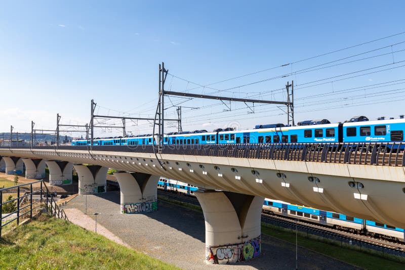 PRAGUE, CZECH REPUBLIC - SEPTEMBER 1: Wide angle view of a train in Prague, Czech Republic on September 1, 2016. PRAGUE, CZECH REPUBLIC - SEPTEMBER 1: Wide angle view of a train in Prague, Czech Republic on September 1, 2016