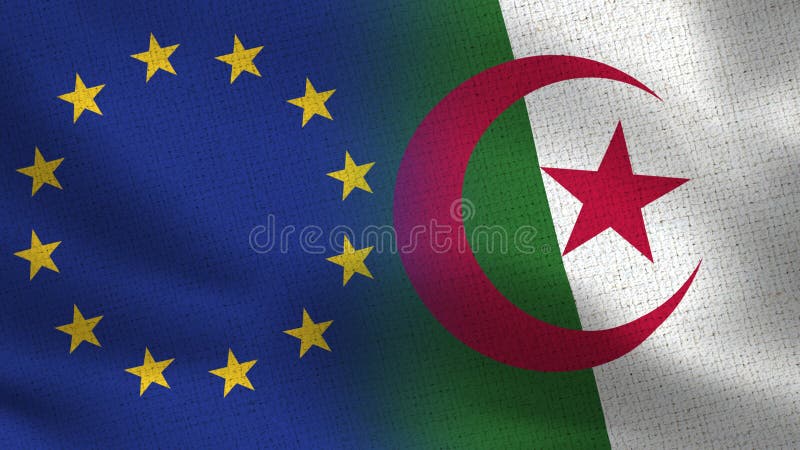 Ρεαλιστικές μισές σημαίες της ΕΕ και της Αλγερίας από κοινού